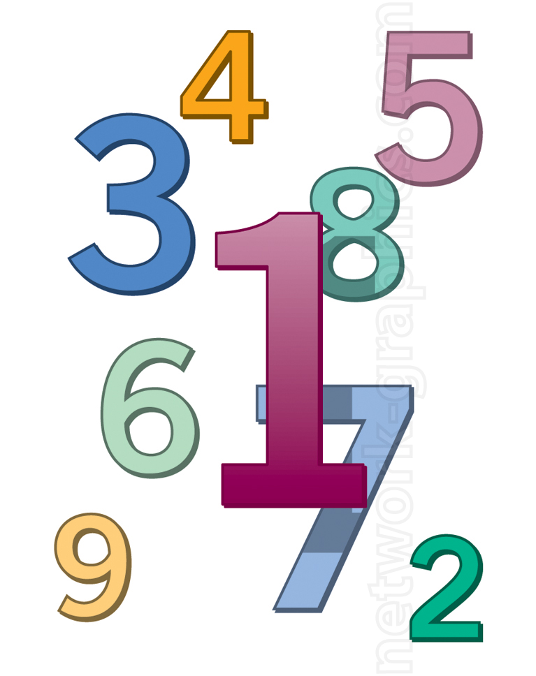 Colorful numbers from 1 to 9 scattered on the page, with a large magenta number 1 in the center.